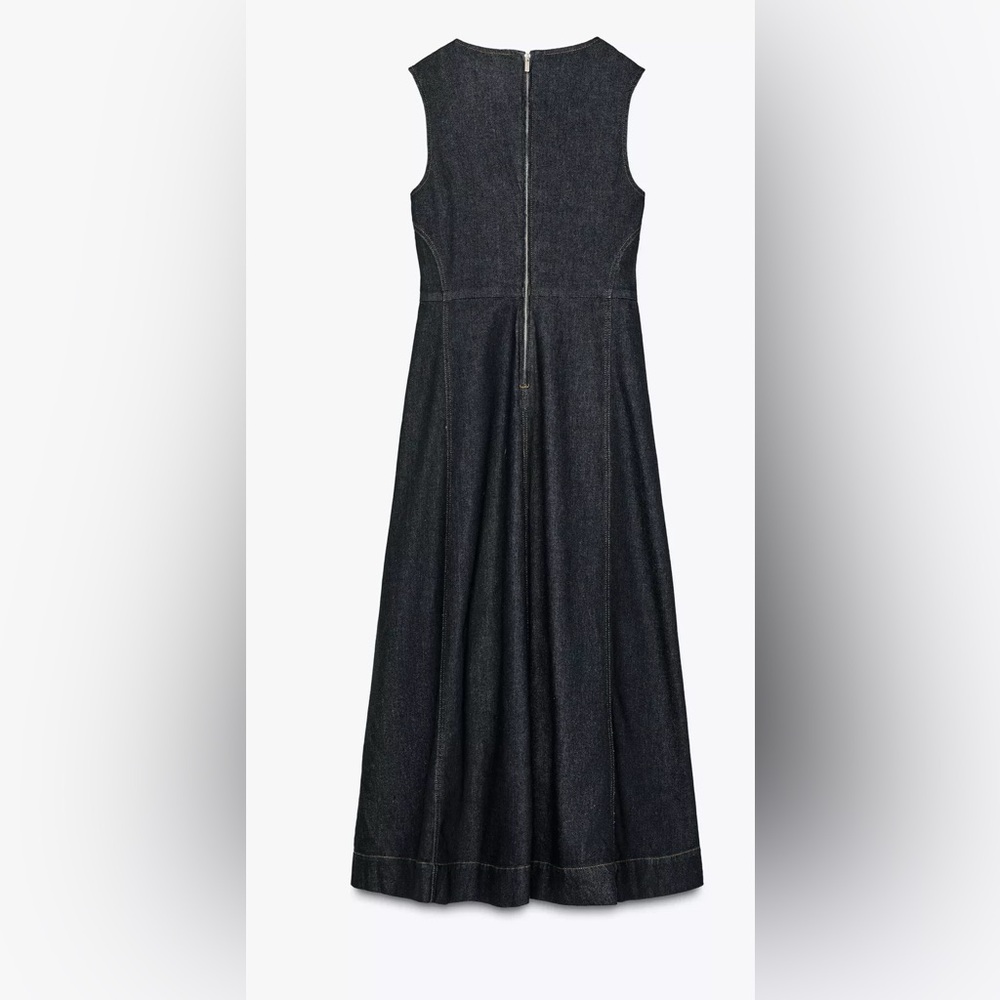 Zara Dark Blue Denim Midi Dress - Picture 5 of 7